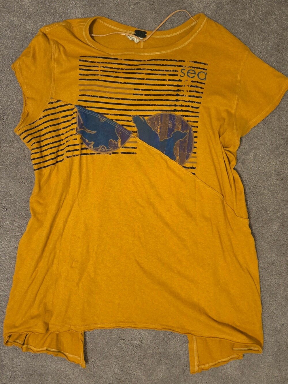 Free People We The Free Sea Sun Valley Printed Top Shirt T-Shirt Mustard Yellow